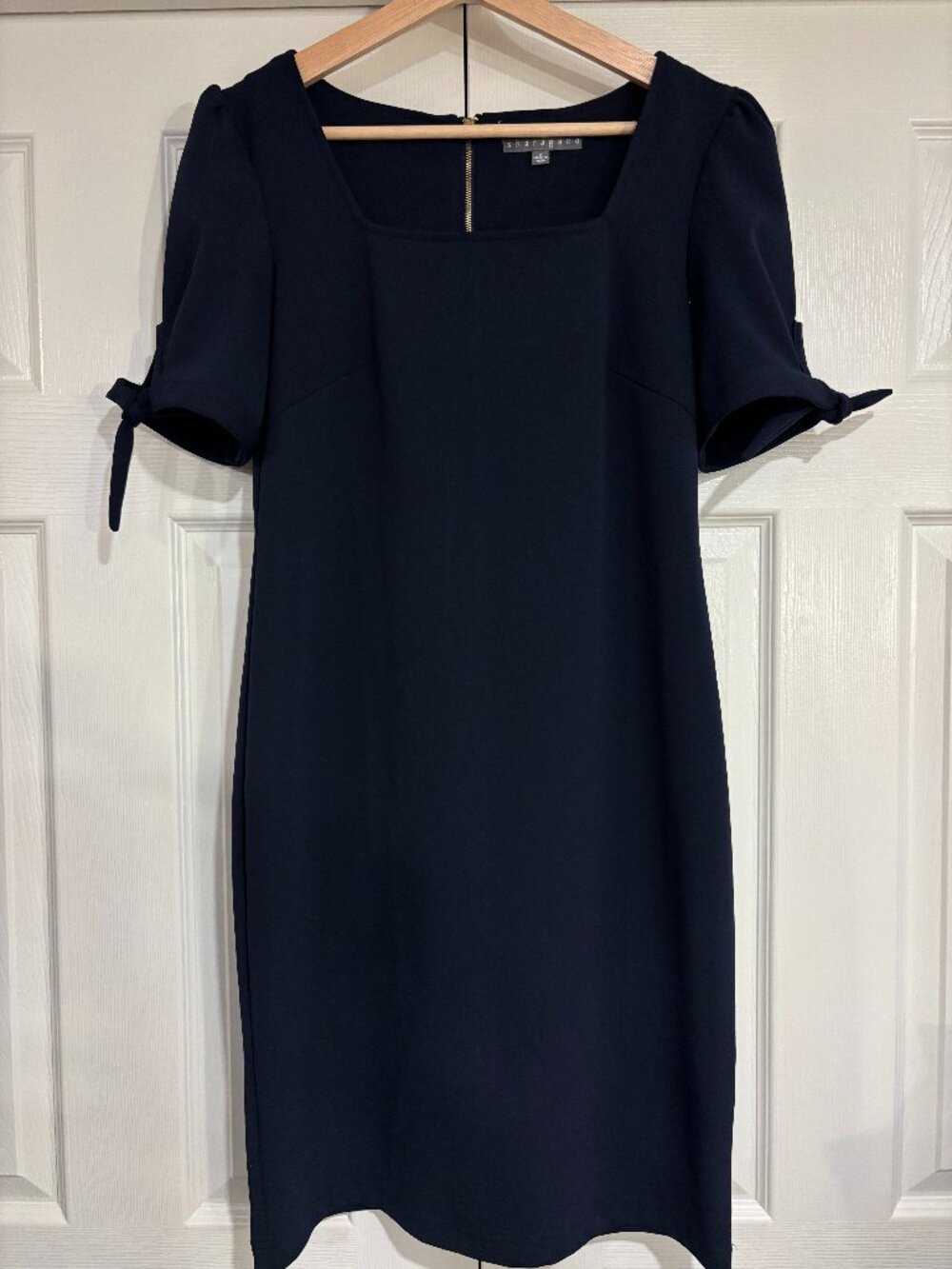 Sharagano Classic Navy Blue Short Sleeve Square Neck Dress 4 EUC